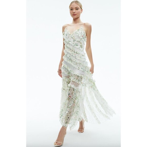 NWT Alice + Olivia Sondra Floral Lace Ruffled Maxi Size 12 - Picture 4 of 6
